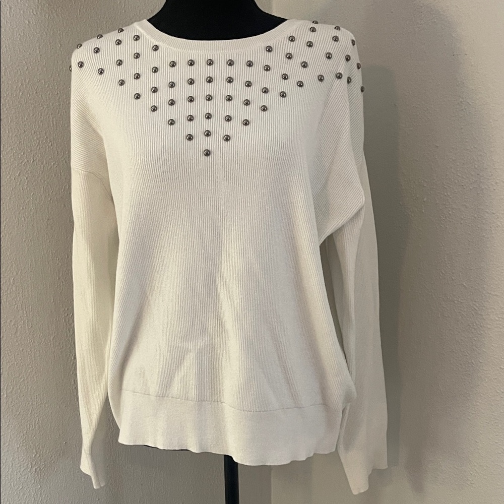 INC International Concepts White Sweater with Silver Accents